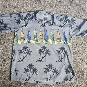 Y2K Koko Vintage Hawaiian Beer Button Down Men's XL Gray Floral Print